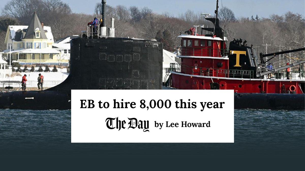 The Day newspaper headline, "EB to hire 8,000 this year"