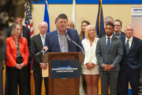 President of Collins & Jewell and Chairman of the Eastern Connecticut Workforce Investment Board’s Board of Directors Chris Jewell speaks at a press conference.