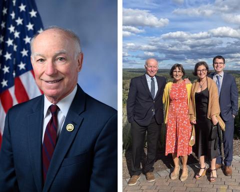 Left: The official portrait of Congressman Joe Courtney. Right: A family photo of Congressman Courtney, his wife Audrey, daughter Elizabeth, and son Bobby
