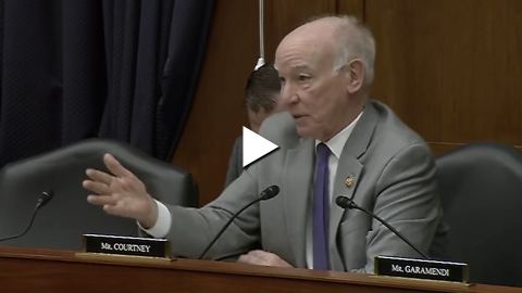 An image of Rep. Joe Courtney speaking at a House Armed Services Committee hearing.