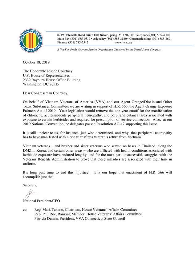 Vietnam Veterans of American Endorsement Letter 