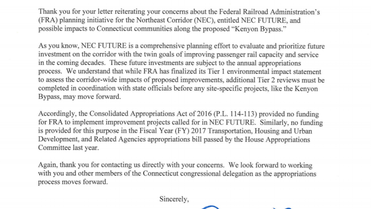 FRA NEC futures Approps Letter 