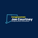 An outline of the state of Connecticut with the text: Congressman Joe Courtney Serving Connecticut's Second District