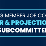 A Graphic with the text "Ranking Member Joe Courtney Seapower & Projection Forces Subcommittee and images of a Virginia-class submarine at sea and a B-2 bomber being refueled in the air