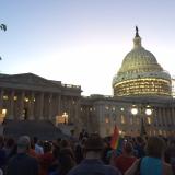 Supporters of the House Democrats sit in outside the U.S. Capitol building