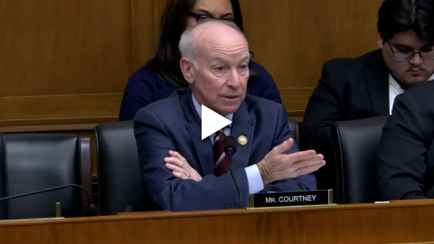 An image of Congressman Joe Courtney speaking at an Education and Workforce Committee hearing.